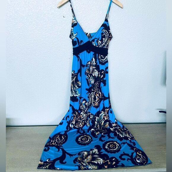 Saint Tropez West Blue Floral Maxi Summer Cocktail Party Dress 10 - Picture 1 of 4
